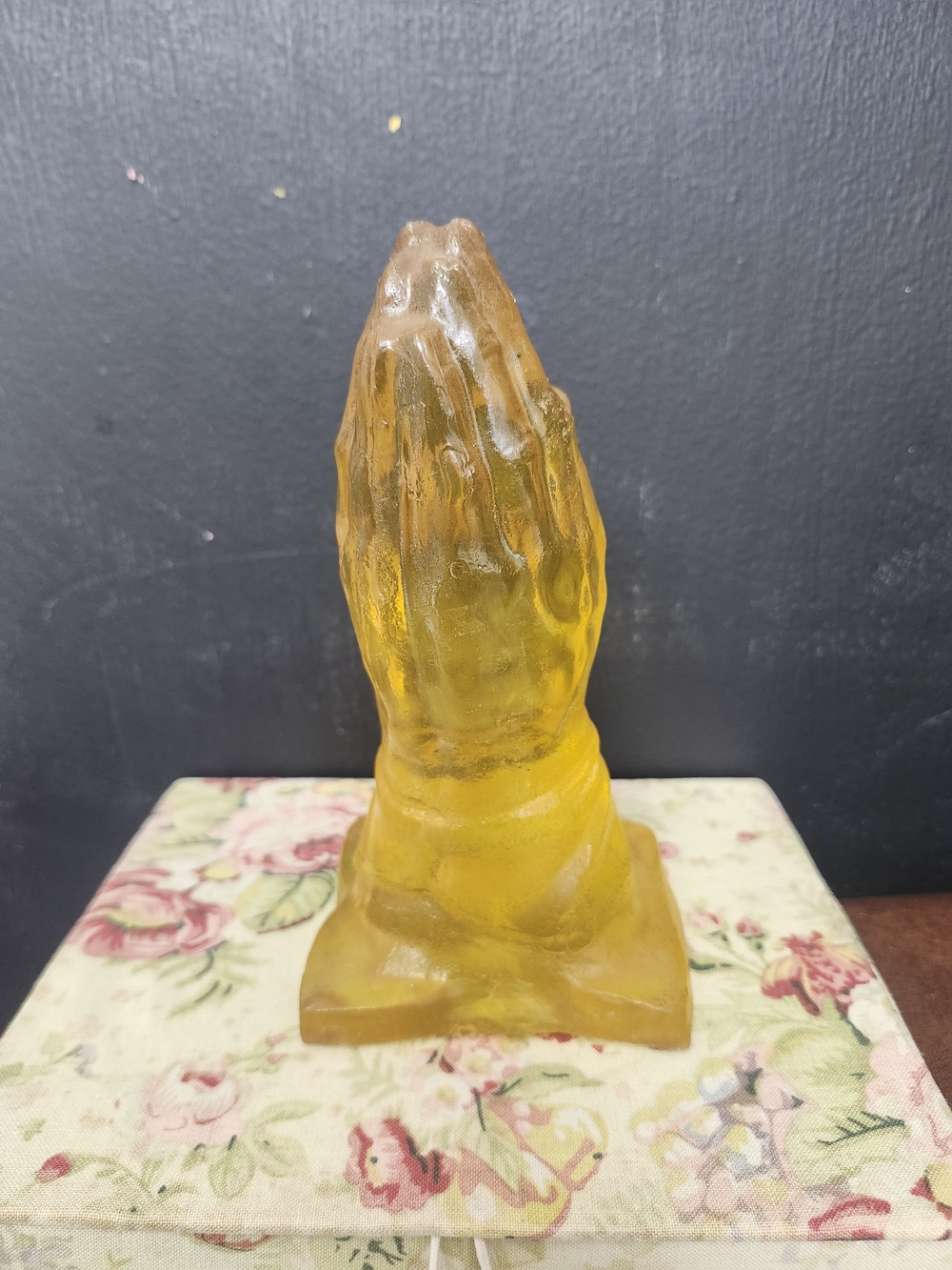 Yellow Glass Praying Hands Resin Decorative Sculpture Religious Decor